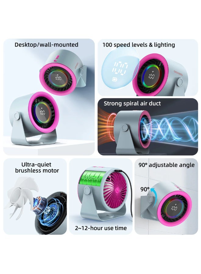 GOOJODOQ New High Speed ​​Desktop Fan 100 Speed ​​Digital LED Display RGB Wall Mount Adjustable Turbo Fan ( Warrior Gray ) - Image 4